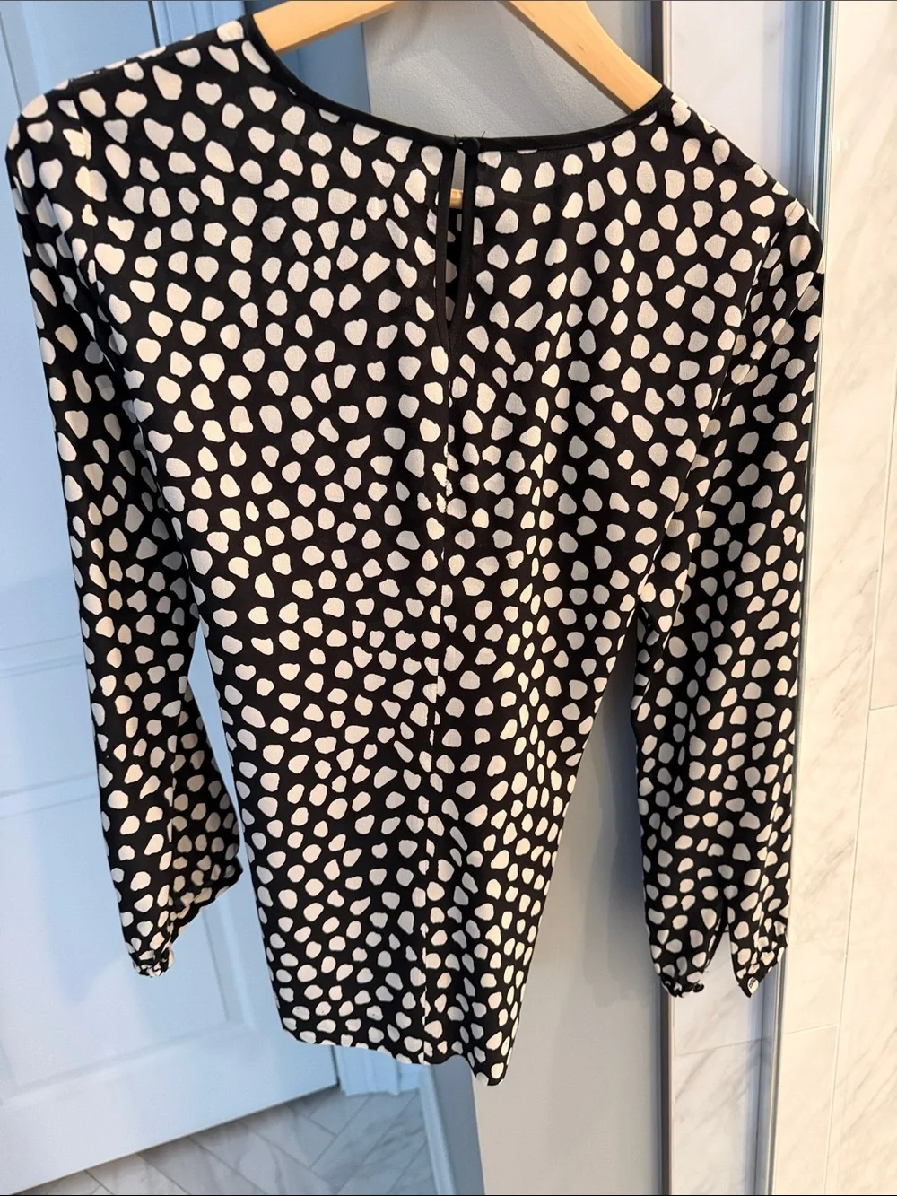 J.Crew Silk Black and White Polka Dot Tie-Waist Blouse